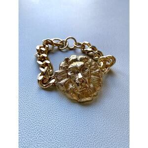 Gold Tone Bracelet with Lion head Mob wife aesthetic